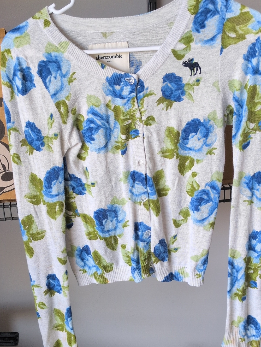 abercrombie kids Blue Floral Cardigan on Light Gray